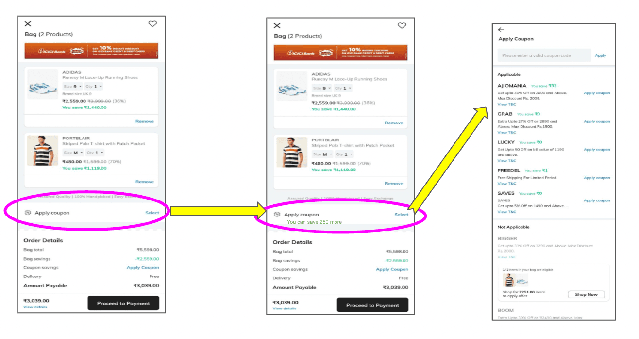 Cart and coupon experience