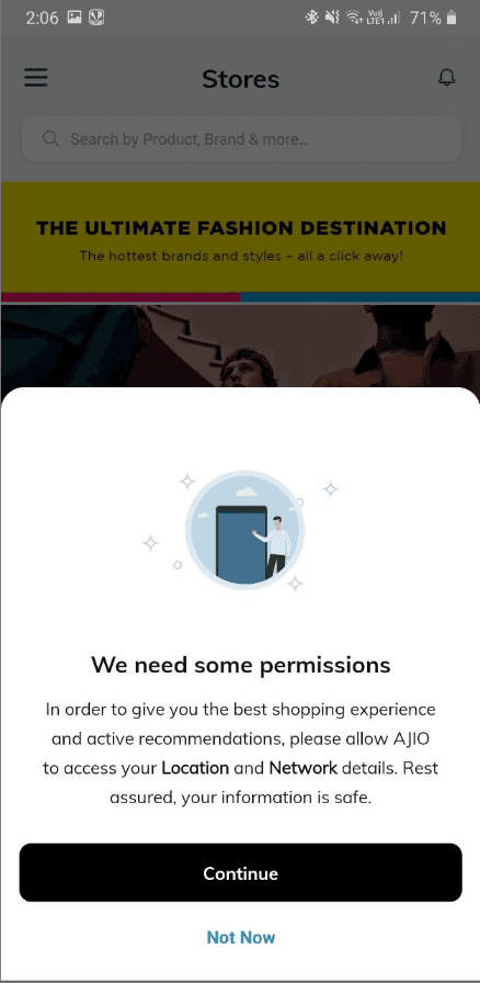Permission request shown immediately after install